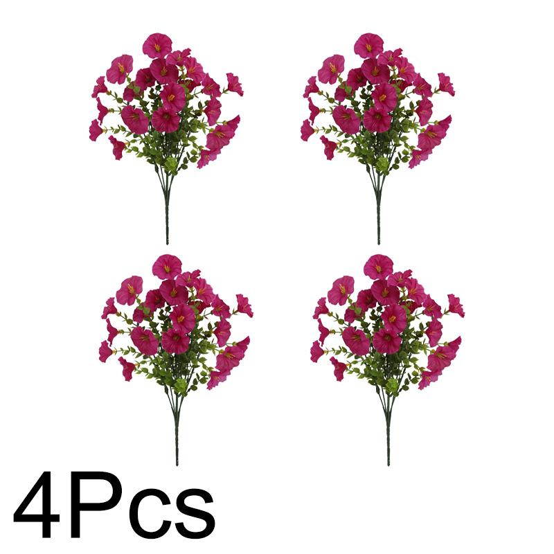 4 пучка искусственных цветов для улицы, поддельные цветы, реалистичный бонсай-кустарник, садовый домашний декор, ипомея, яркие