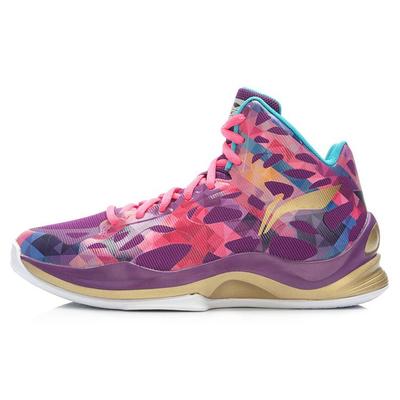 Li Ning SONIC 3 Сетчатые Амортизирующие Износостойкие Высокие Баскетбольные Кроссовки Мужские Фиолетово-Золотые ABPK021-4