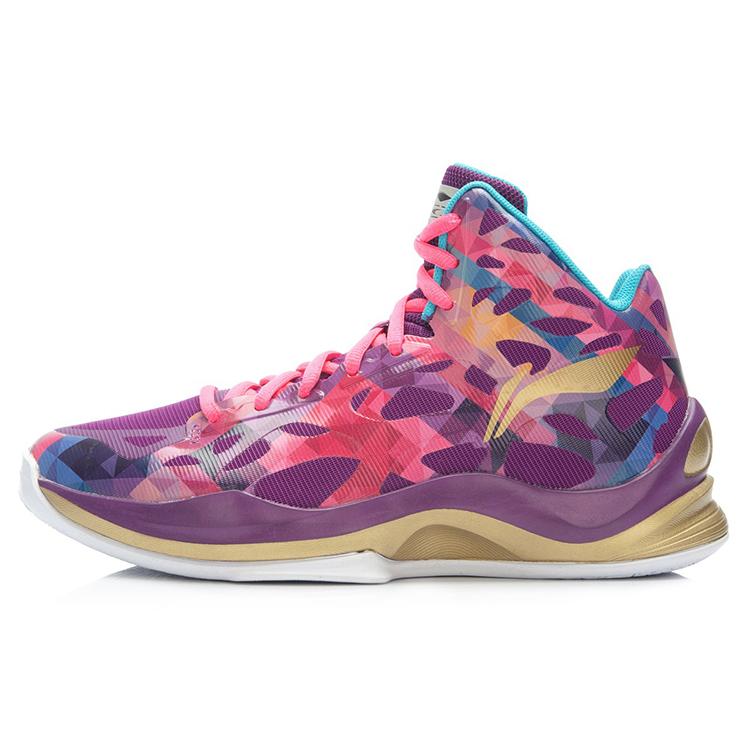 Li Ning SONIC 3 Сетчатые Амортизирующие Износостойкие Высокие Баскетбольные Кроссовки Мужские Фиолетово-Золотые ABPK021-4
