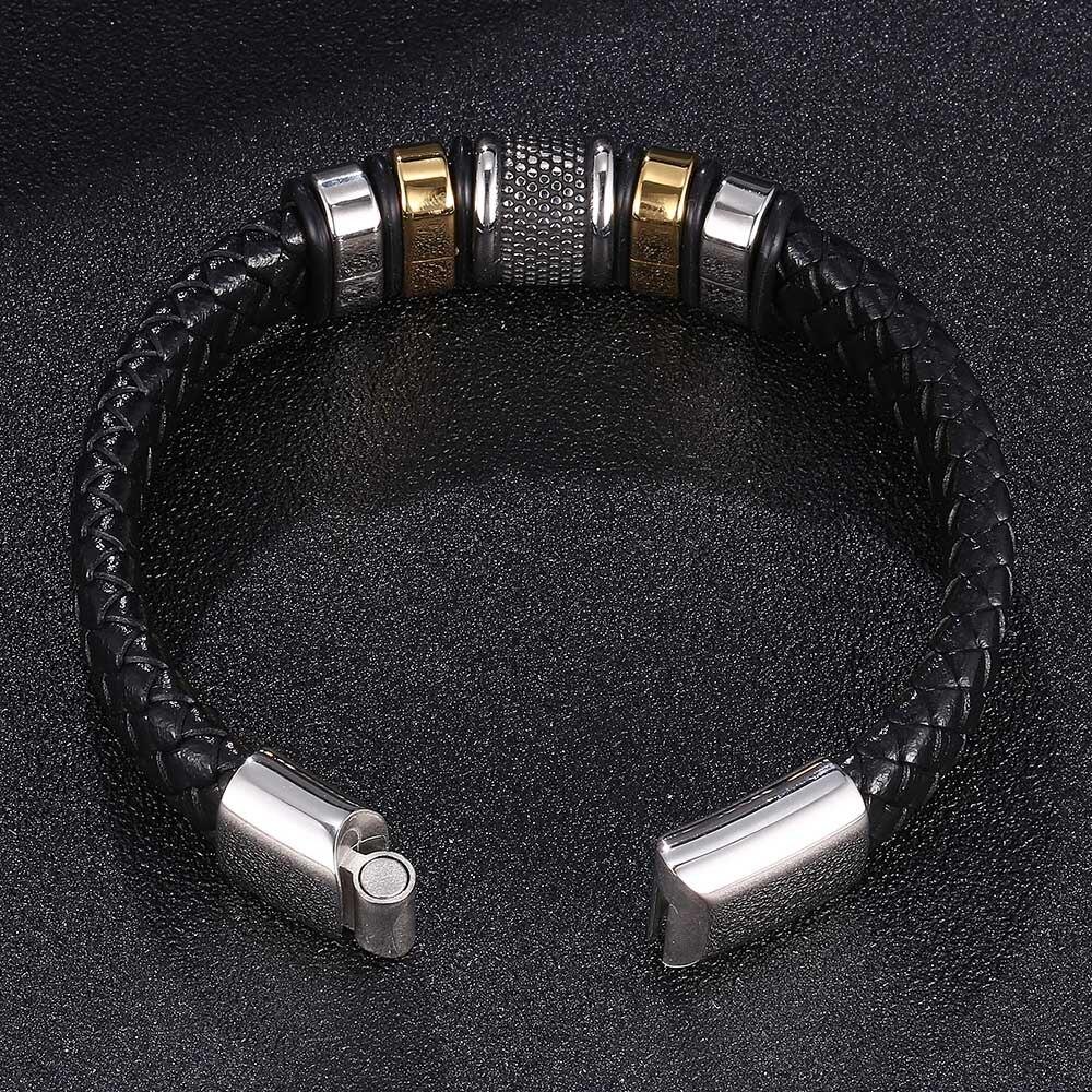 New Fashion Deluxe Charm Accessories Men's Leather Bracelet Stainless Steel Combination For Birthday Gifts