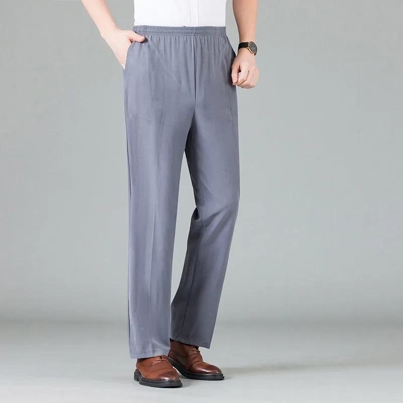Летние мужские брюки, тонкие свободные дышащие мужские брюки с высокой талией, большие размеры