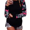 Chic Camo Print Long Sleeve Crew Neck Tee: All-Season Comfort, Stylish Color Block, Durable Easy-Care