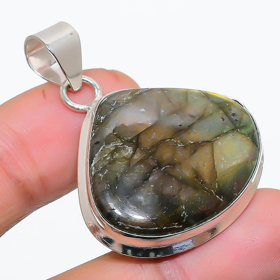 Labradorite Gemstone 925 Solid Sterling Silver Jewelry Pendant 1.58" SU-10220