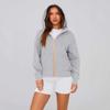 Женская серая короткая повседневная толстовка с капюшоном на молнии с длинным рукавом