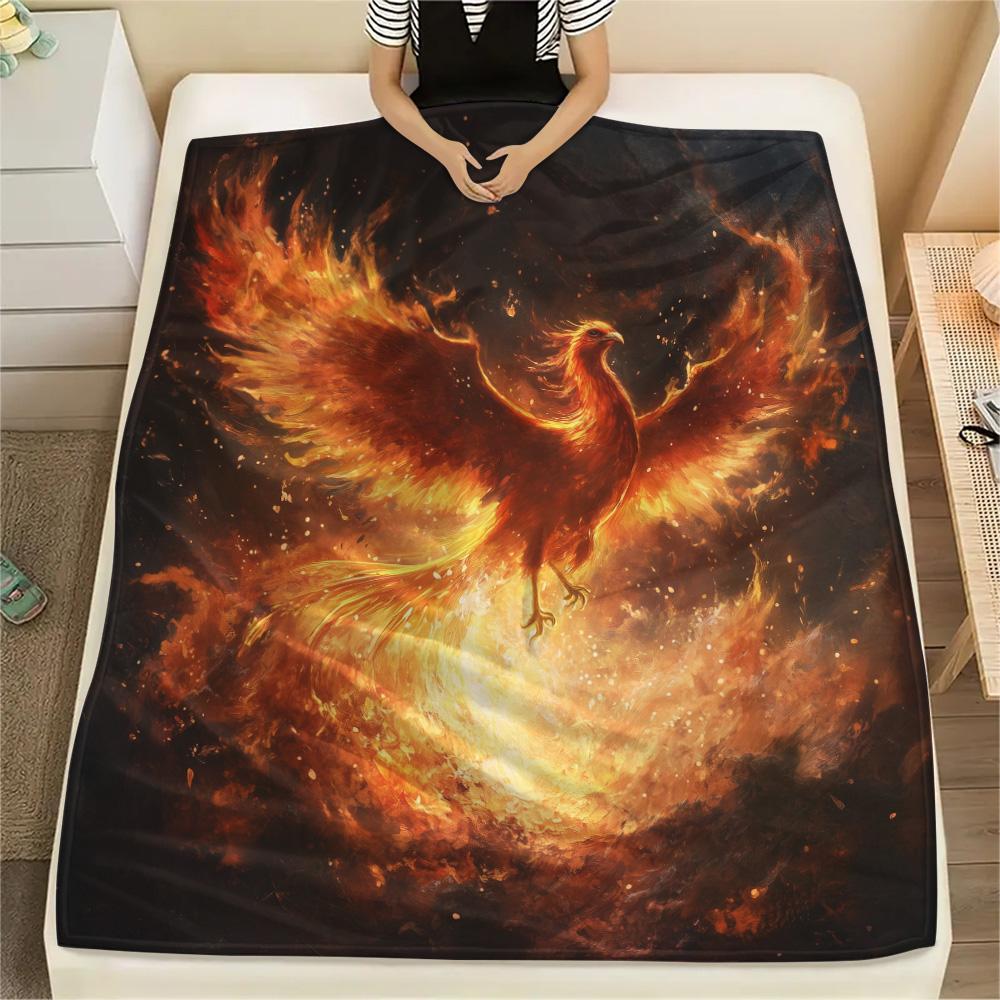 Sparkling Phoenix Print Flannel Blanket, High quality Comfortable for All Seasons, Home Decor, Warmth and Comfort