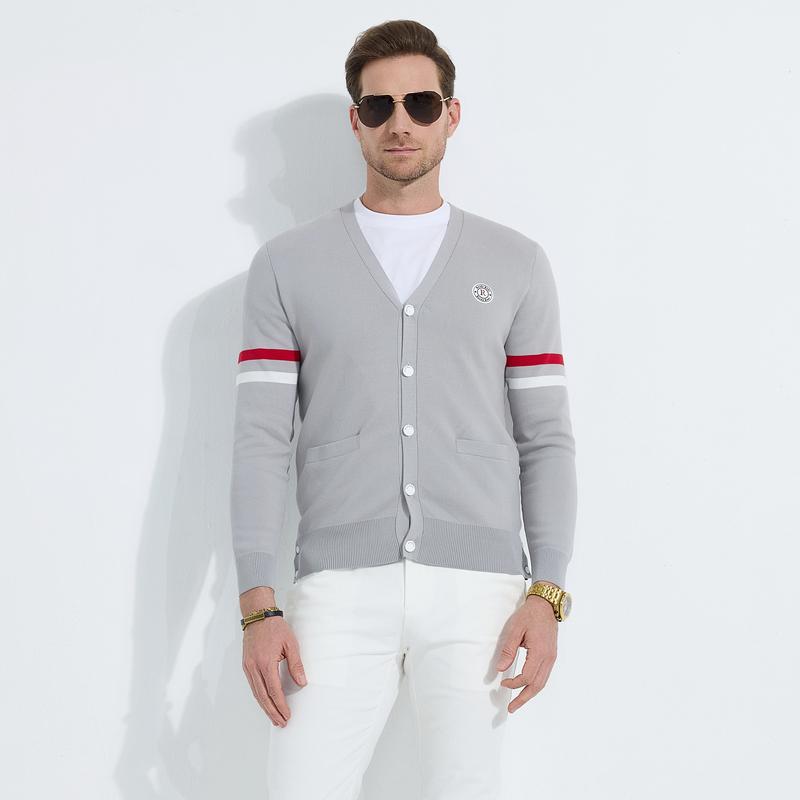 100% Cotton Men's Spring Sports Knitted Cardigan Long-Sleeved T-Shirt