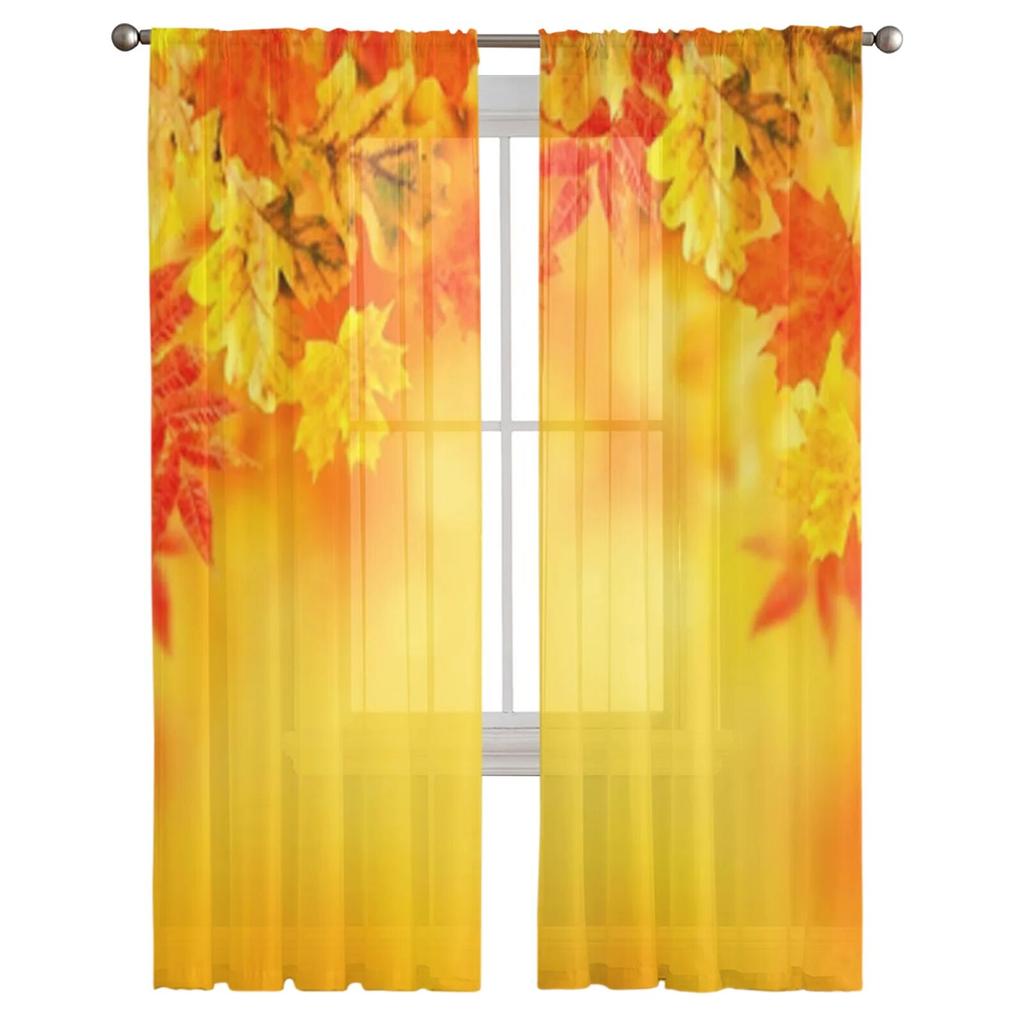 Прозрачные шторы с осенними листьями, вуаль для спальни, прозрачные шторы для окон, кухни, тюлевые шторы