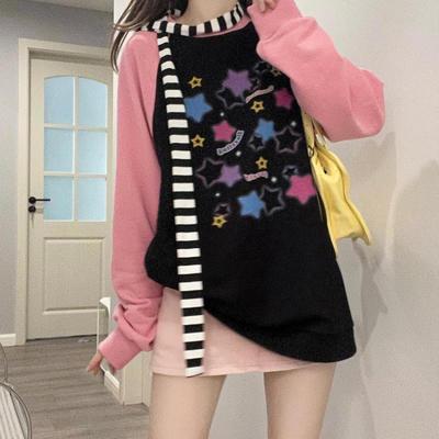 Y2K эстетические толстовки со звездами, женские толстовки Harajuku Kpop, повседневные толстовки большого размера, уличная одежда, свободные пуловеры, топы E-girl
