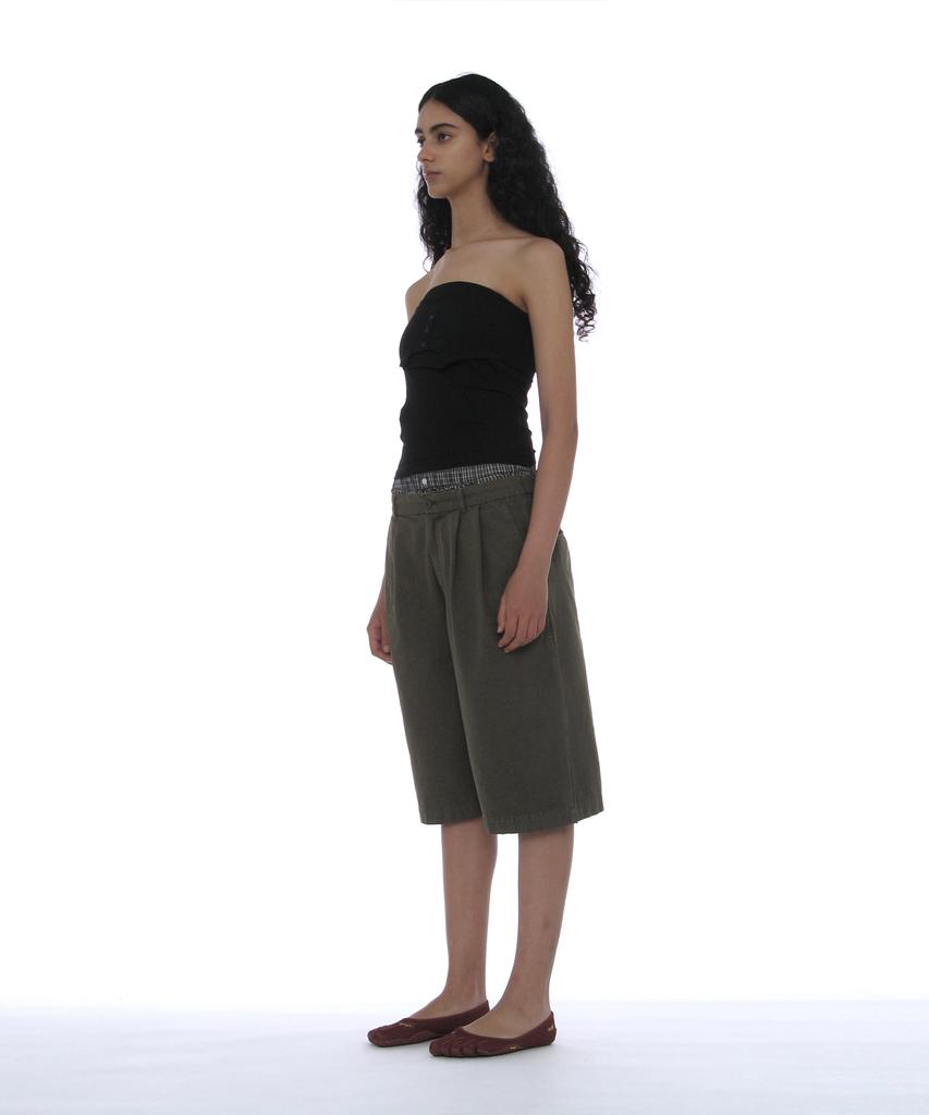 PARTIMENTO WOMEN Two-In-One Double Layered Bermuda Pants_Khaki