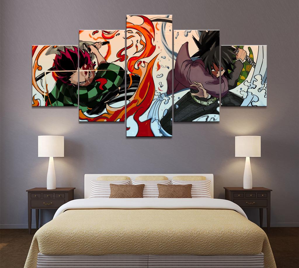 5 Panels HD Anime Boy Picture Tomioka Giyuu Demon Slayer Kamado Tanjirou Poster Animation Art Wall Decor Paintings No Frame