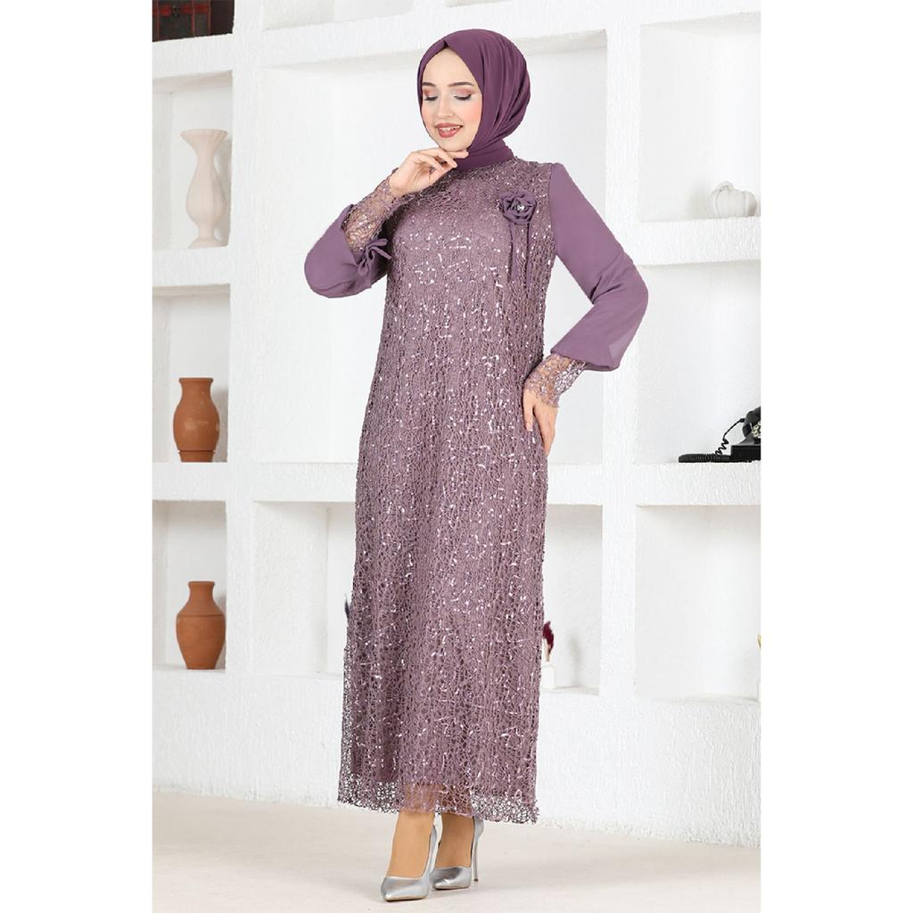 Женская одежда Вечернее платье Модное сетчатое вечернее платье в стиле хиджаб с блестками и розами 2517 Темно-синий