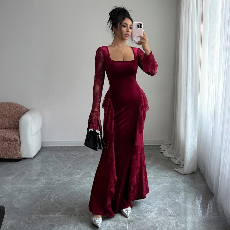 Элегантное платье-макси бодикон с длинным рукавом и пуговицей в виде ветра для женщин Осень/Зима