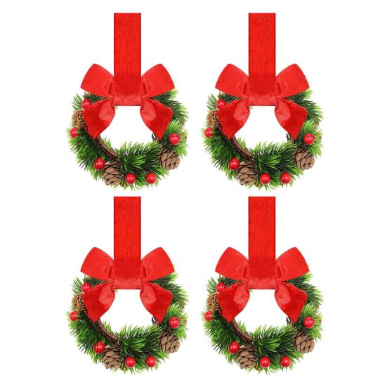 Мини Рождественский Венок с Бантом из Красного Бархата Декор Дверцы Шкафа для Кухни Окна Фермерского Дома Входной Двери Стены Камина Ягодная Гирлянда