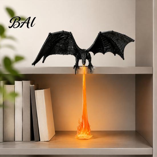 Ambient Reading Corner Lighting Dragon Bookshelf Nook Light with LED Flame Effect, Fantasy Shelf Decor, Claw Type Decor Flying Display Ornament