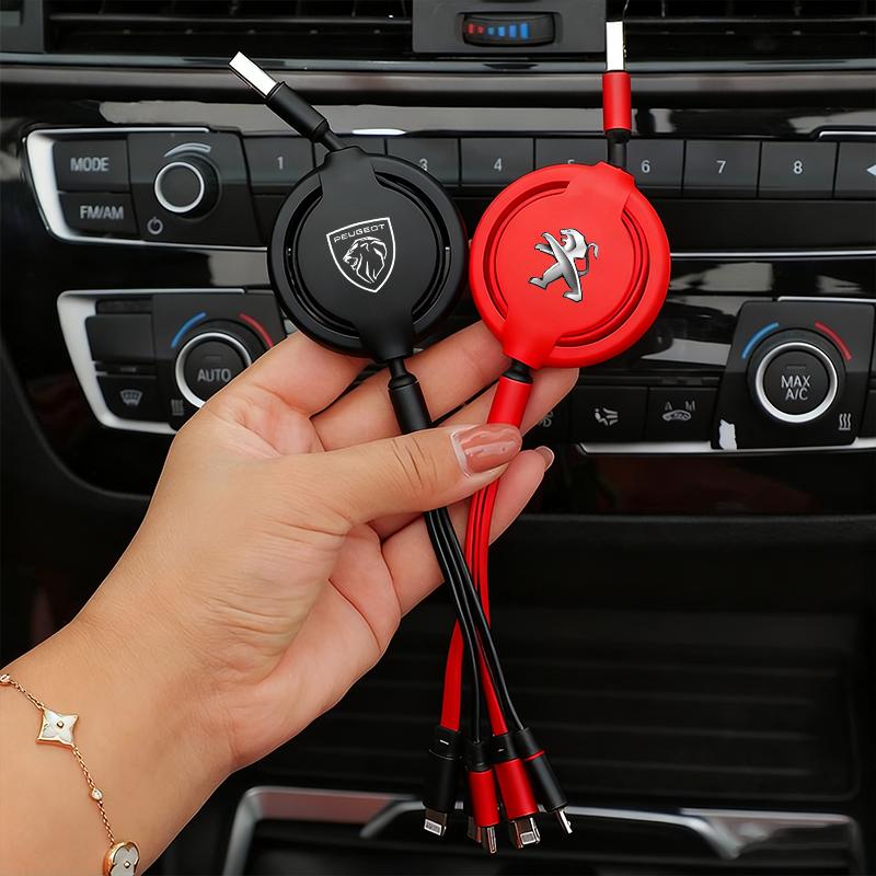 3 In 1 Micro USB Type C Charging Cable Car Interior Accessories For Peugeot 5008 508 408 4008 308 3008 208 2008 Landtrek Rifter
