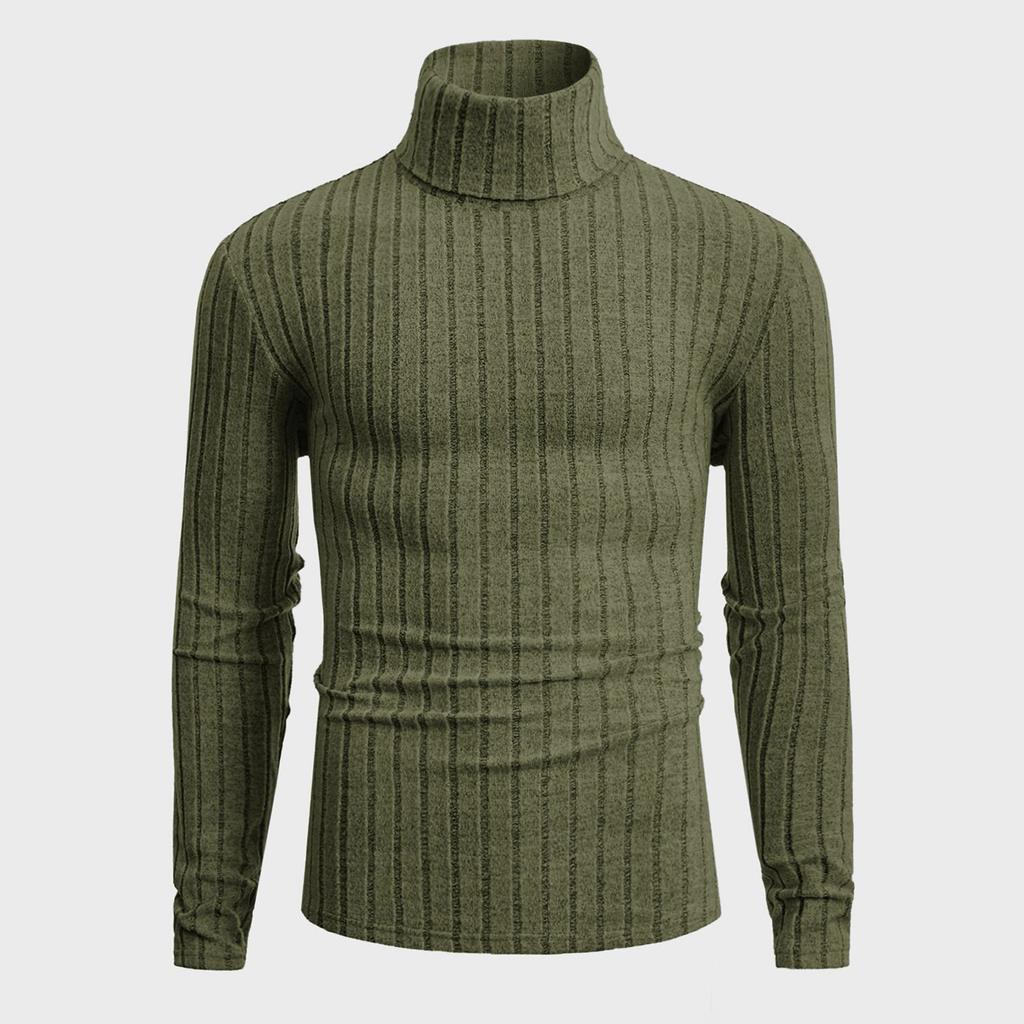 Men's Pullover Mock Neck Long-Sleeve Top - Comfortable Daily Solid/Stripe Basic Base Layer