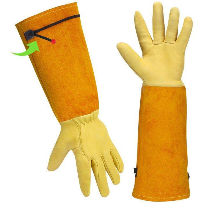 Gants de jardinage longs en cuir résistants aux épines et coupures - Femme, taille M