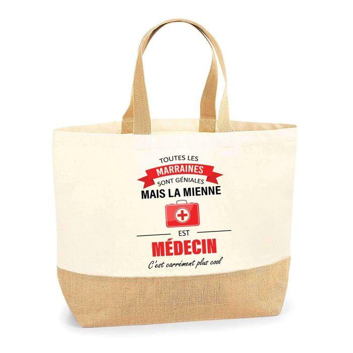 Tote bag en jute - PLANETEE - Marraine Médecin - jute naturel - Fabriqué en France - Éco-responsable