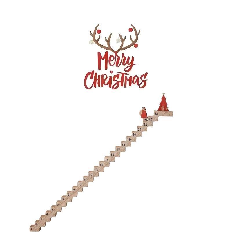 Charming Advent Countdown Santa Claus Staircase 24 Day Wooden Holiday Calendar