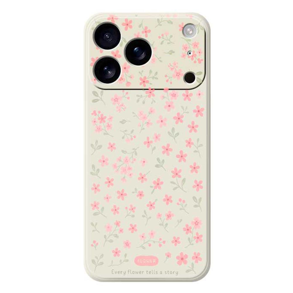 For iPhone 17 Pro Case Pink Small Flowers Pattern Printing Straight Edge TPU Phone Back Cover