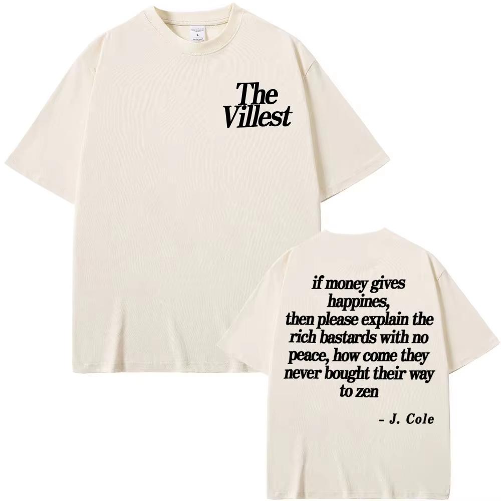 J Cole Dreamville The Fall Off The Villest Lyrics Print Tshirt Unisex Women Fashion Gothic Hip Hop Tshirt Casual pure Cotton Tee