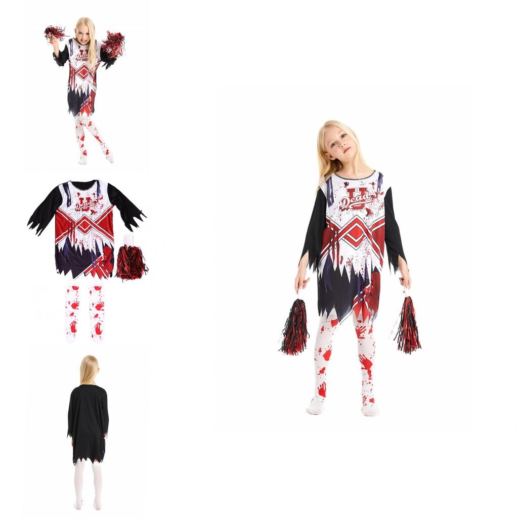 Жуткий костюм косплей зомби-чирлидерши для девочек на Хэллоуин для карнавалов и вечеринок