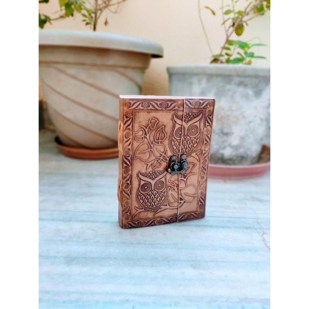 Журнал в кожаном переплете с тиснением совы и замком, кожаный блокнот ручной работы Журнал без подкладки Дневник путешествий Журнал среднего размера с замком Необычный дневник