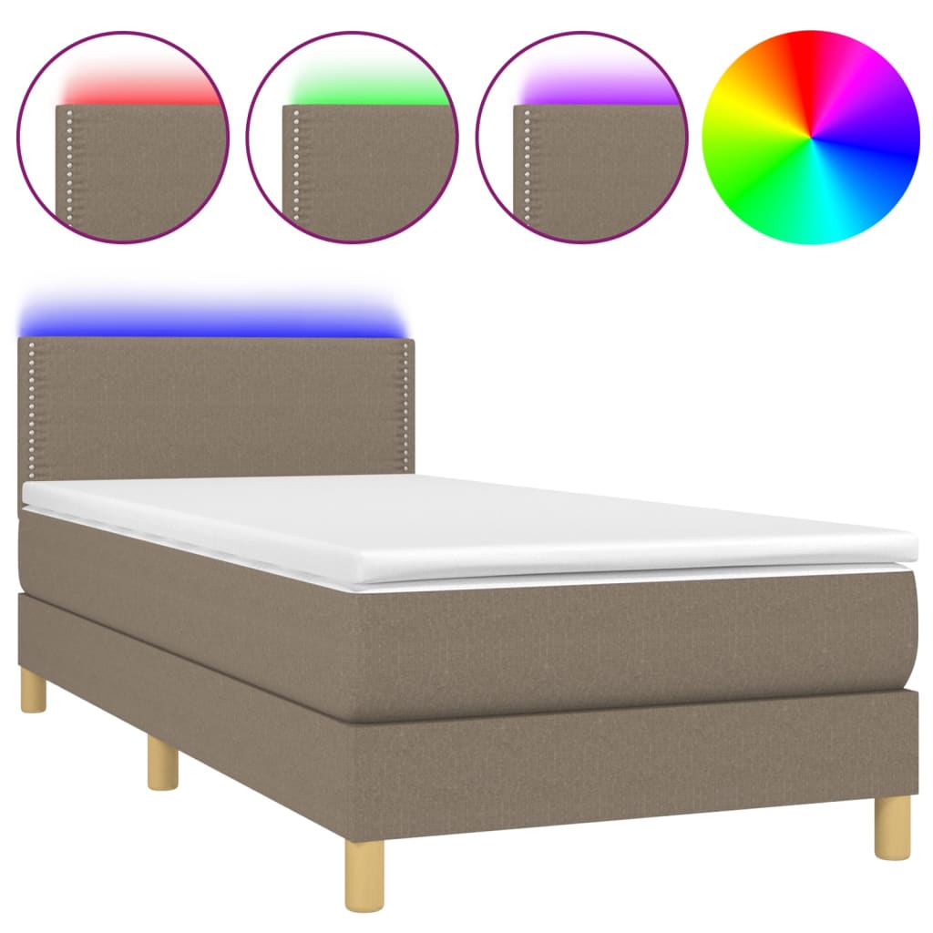 Box Spring Bed with Mattress & LED Strip Taupe 90 x 190 cm Fabric