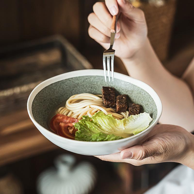 White Stroke Ceramic Hat Bowl Household Retro Style Tableware Vegetable Bowl Ramen Bowl Salad Bowl Fruit Bowl