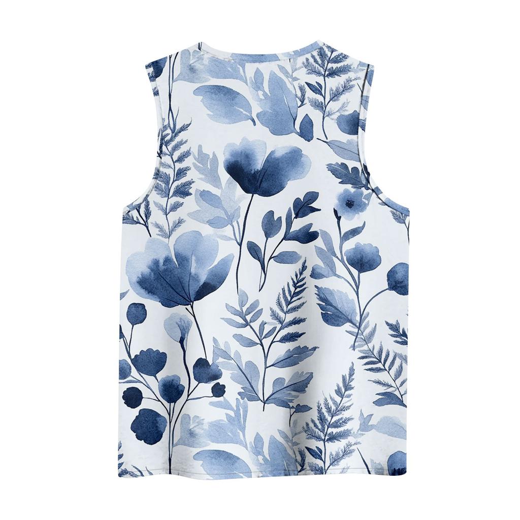 Women's Casual Round Neck Printed Sleeveless Vest Tops Vest