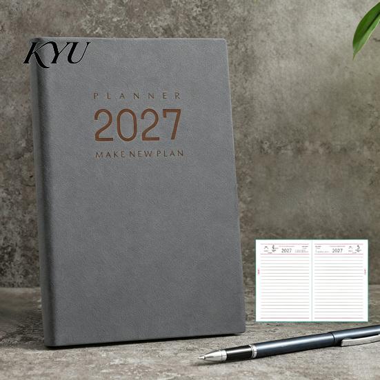 Органайзер-планировщик на весь год 2027, Ежедневник, Ежемесячный планировщик, Ежедневник, Обложка с текстурой винтажной овчины, Блокнот-журнал с плотной бумагой для офиса