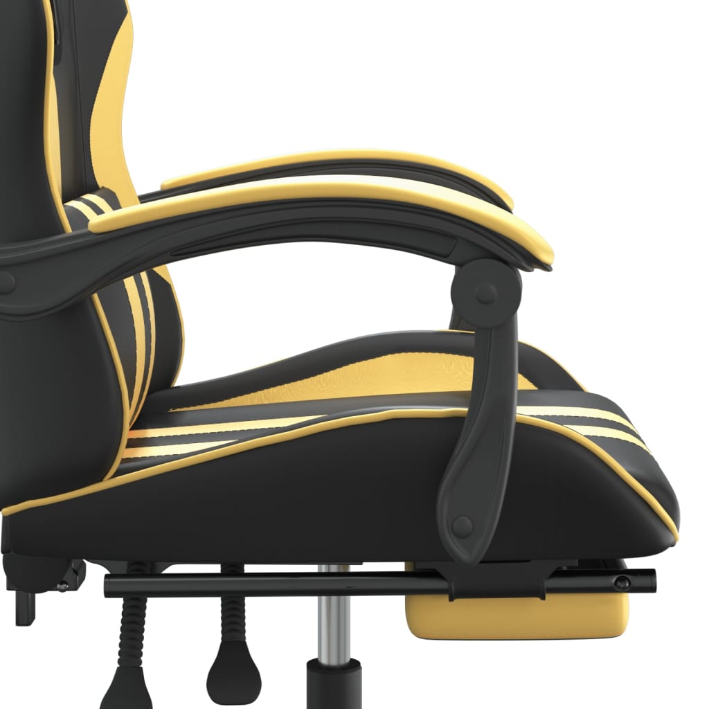 Gaming Chair with Footrest Swivel Black & Gold PU Leather