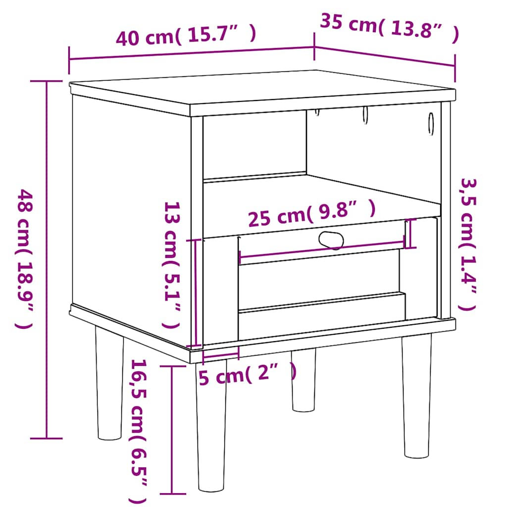 Nightstand SENJA Rattan Look Brown 40x35x48 cm Solid Pine Wood