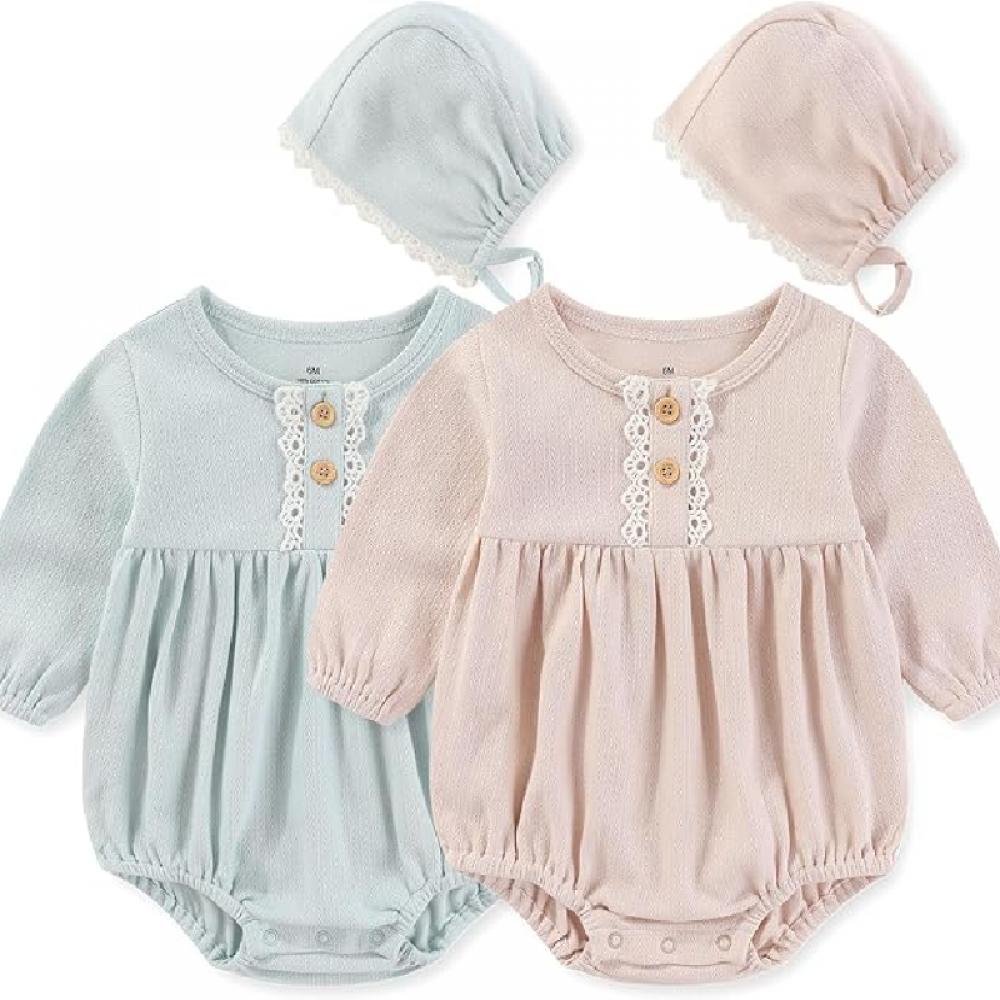 KIDDIEZOOM Милый модный детский комбинезон для девочки + шапочка из мягкого хлопка для новорожденных 0-2 лет