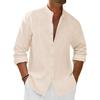 Мужская весенне-летняя рубашка из хлопка и льна с вырезом хенли, однотонная, легкая, в пляжном стиле, для отпуска, с длинным рукавом