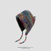 Autumn and winter Internet celebrities new rainbow knitted hat plush edge strap wool hat trend simple Lei Feng hat warm