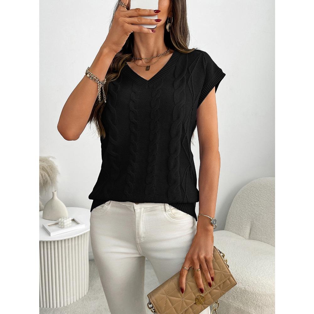 Летний новый свободный свитер без рукавов с V-образным вырезом и витым цветочным узором для женщин