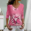 Pink Butterfly Print Women Tshirts Ladies Tops Long Sleeve V-neck Pullover Femme T-shirts T Shirt For Women