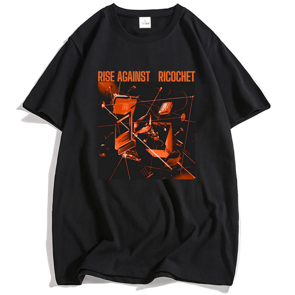 Футболка с обложкой альбома Ricochet RISE AGAINST Футболки рок-группы Повседневная футболка с коротким рукавом для мужчин Унисекс Хип-хоп Уличная одежда Мужские футболки