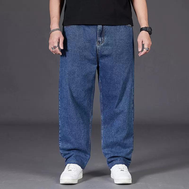Large Size Jeans Men's Fall Fat Plus Size Men's Pants Loose Straight Fat Fat Man Wide Leg Elastic Waist Pants
