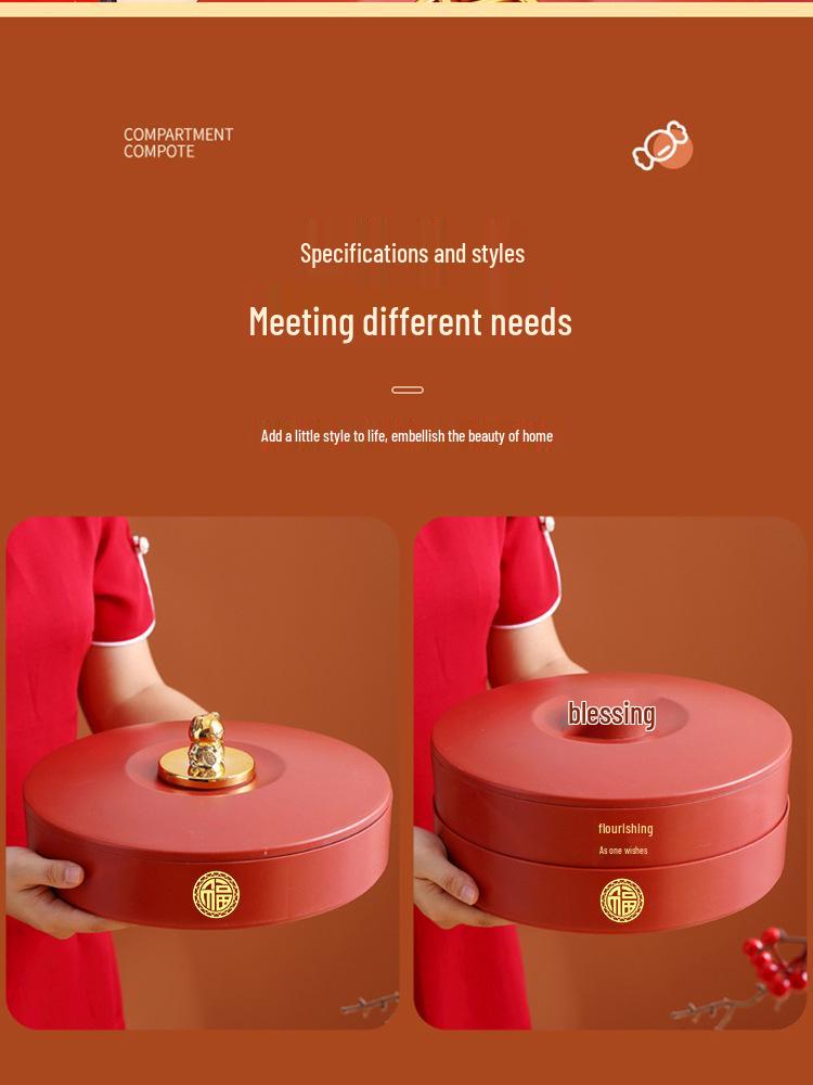 Тарелка для закусок в китайском стиле к Новому году 2025: Многоярусная подставка для фруктов, конфет и орехов для журнального столика и гостиной.