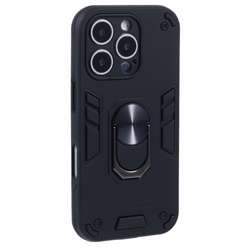 For iPhone 16 Pro Max Case PC+TPU Drop Defend Phone Cover with Ring Kickstand