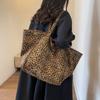Women's Large Capacity Canvas Shoulder Bag Leopard Print Multifunctional Casual Tote Bag
