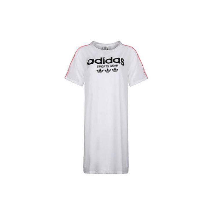 Adidas Оригиналы Повседневная Мода Американский Винтаж Дышащее Платье с Длинным Коротким Рукавом Женские платья Белый CZ8333