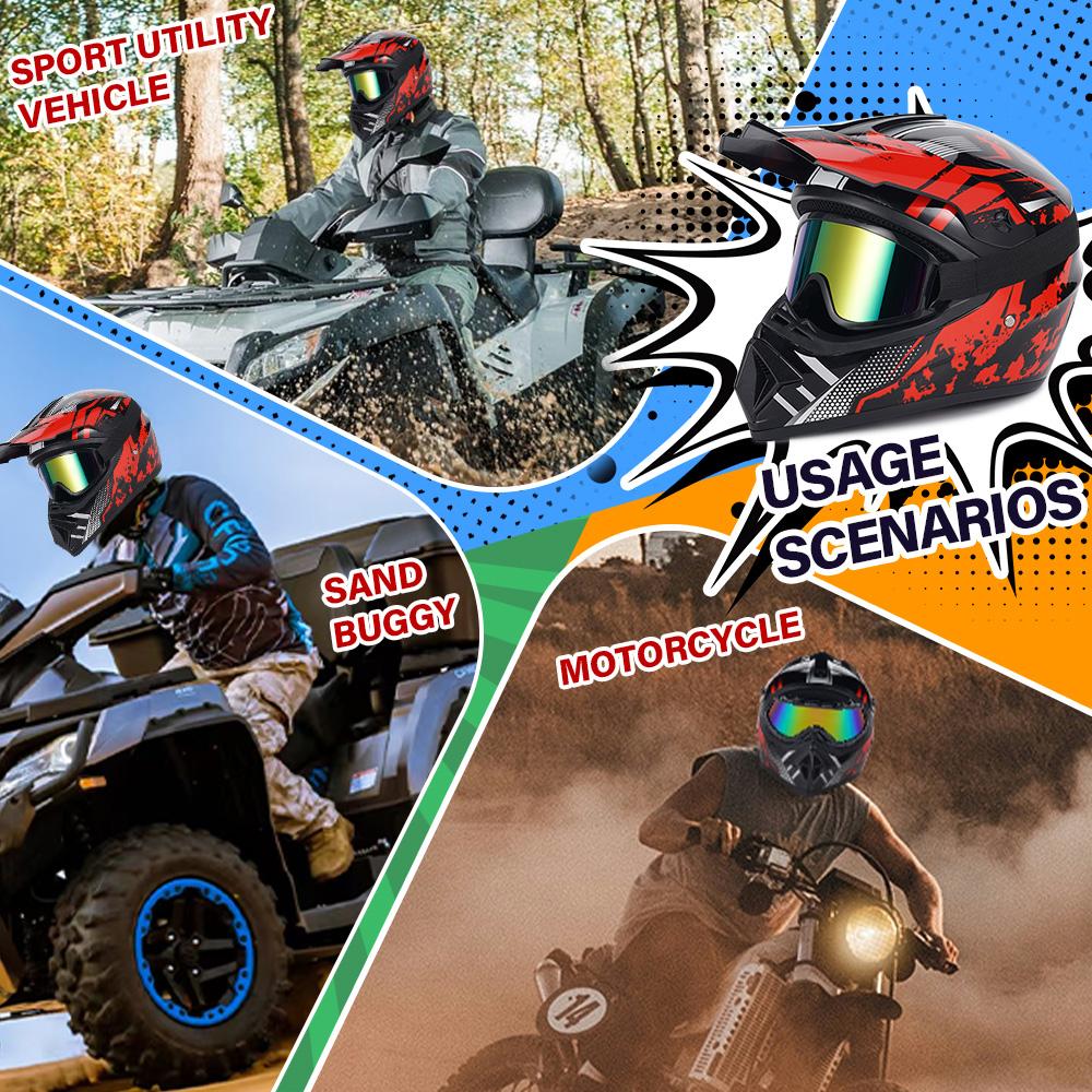 Red New Off-Road Motorcycle Helmet Atv Dirt Bike Utv Helmet with Goggles, Gloves and Mask, Including Four Models of S/m/l/xl