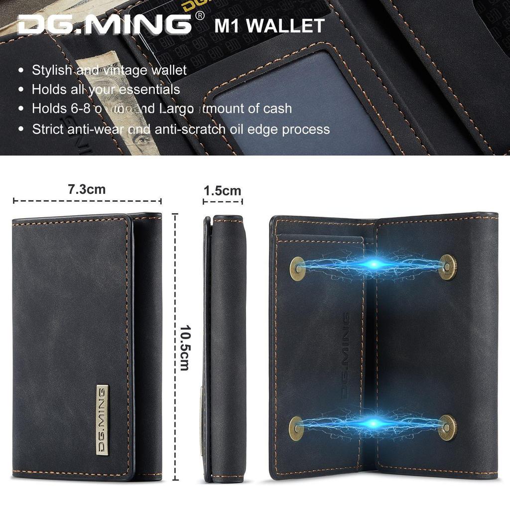 DG.MING черный ретро-кошелек тройного сложения: Вместительный, многофункциональный держатель карт из искусственной кожи и клатч с магнитной застежкой.
