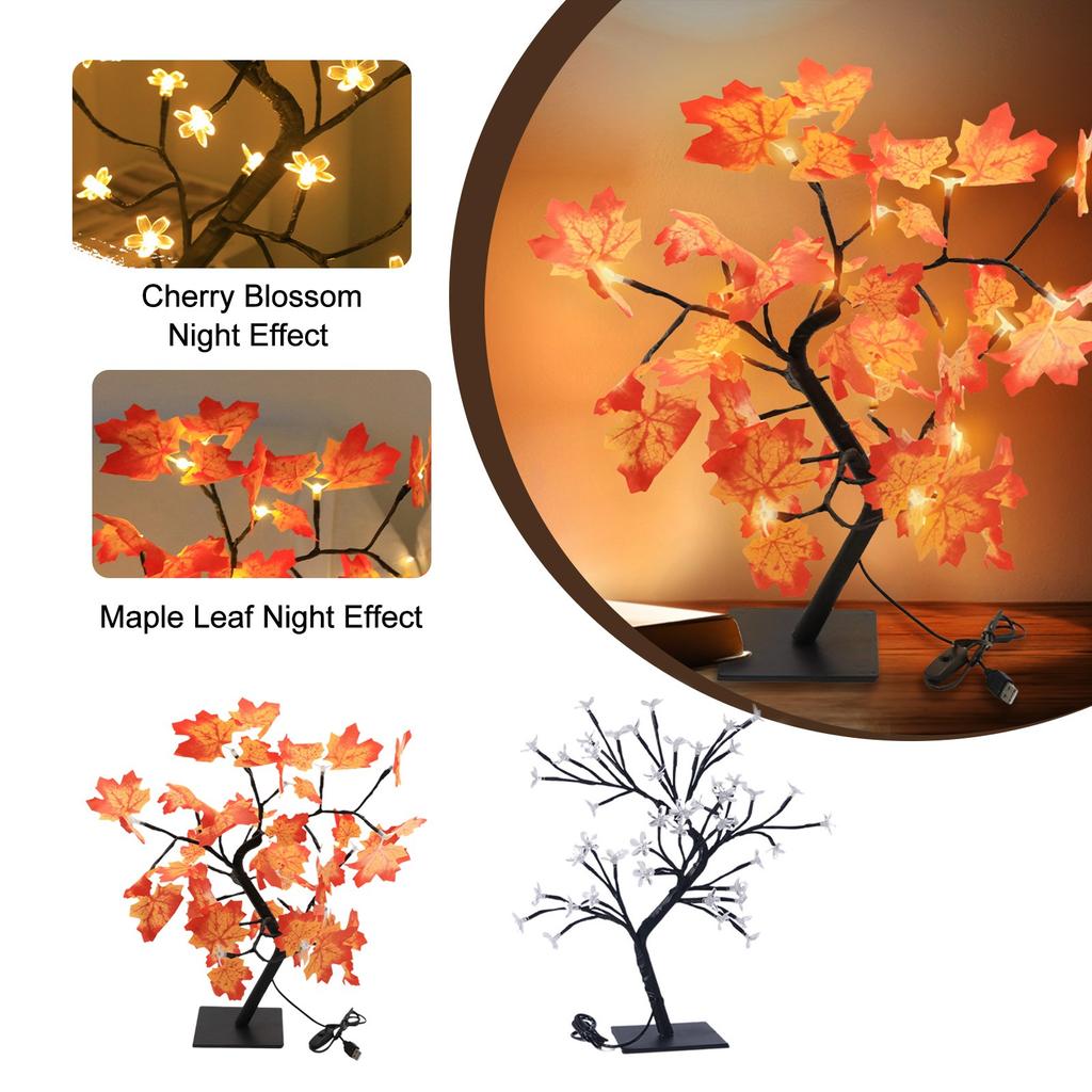 LED Powered Glowing Artificial Flower Light Maple Tree Light For Fall Thanksgiving Table Home Interior Decoration