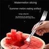 1PCS 2-In-1 Watermelon Fork Slicer Watermelon Slicer Cutter Summer Dual Head Stainless Steel Fruit Fork Cubeds Knife Silver