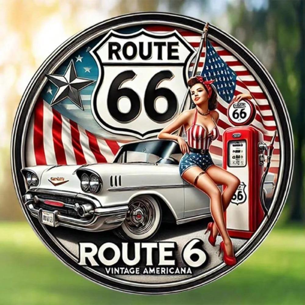 Винтажная металлическая жестяная табличка Route 66, 8-дюймовая круглая, декор для стены автомобиля