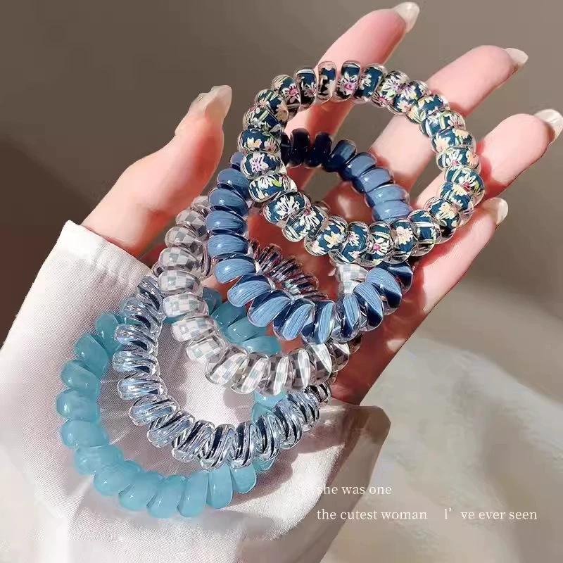 5PCS Fashion Hair Ropes Telephone Line Wire Elastic Hairband Tie Ponytail Holder Rubber Bands Casual Scrunchie Hair Accessories